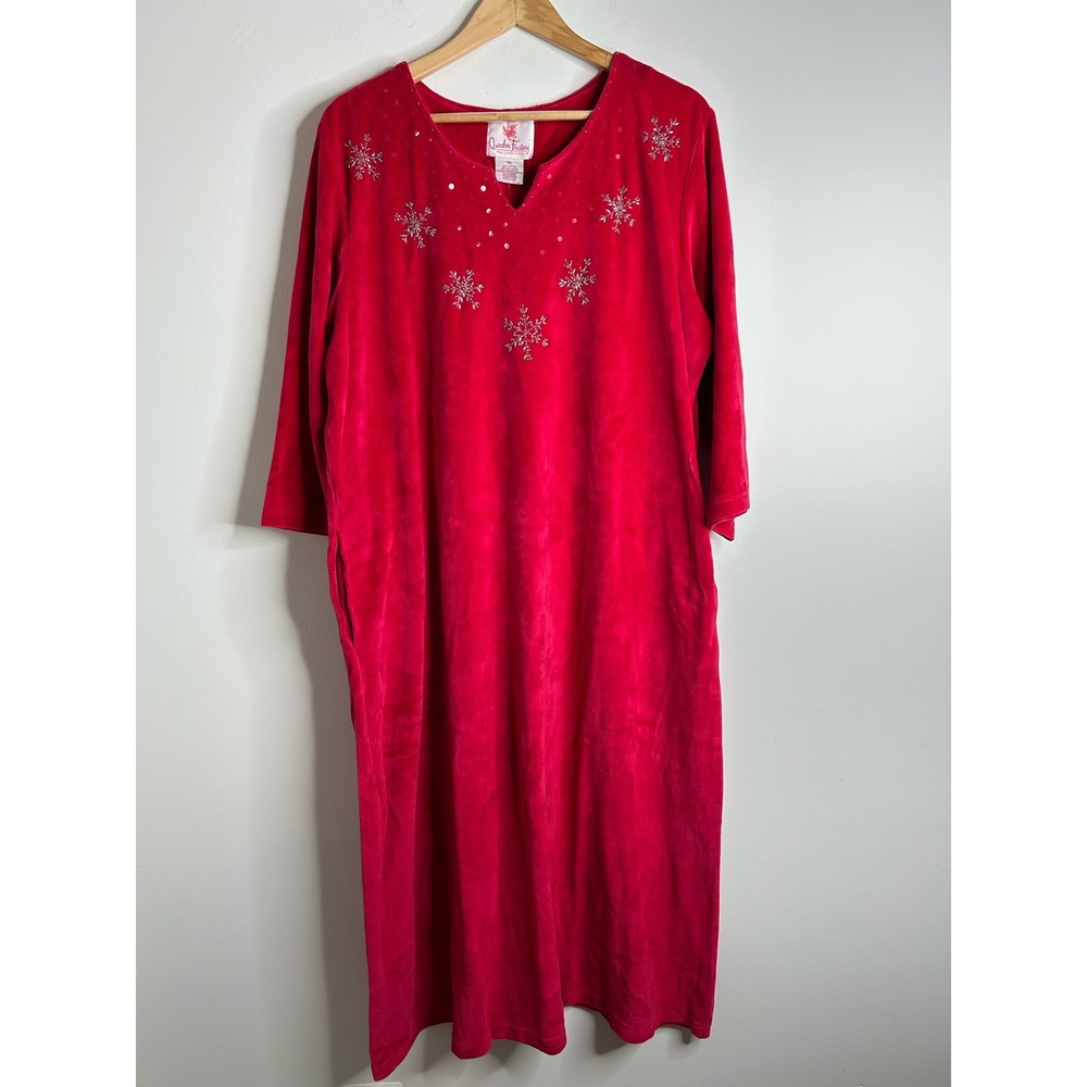 Quacker Factory Red Velvet Snowflake Nightgown‎ Dress XL Christmas Holiday NEW
